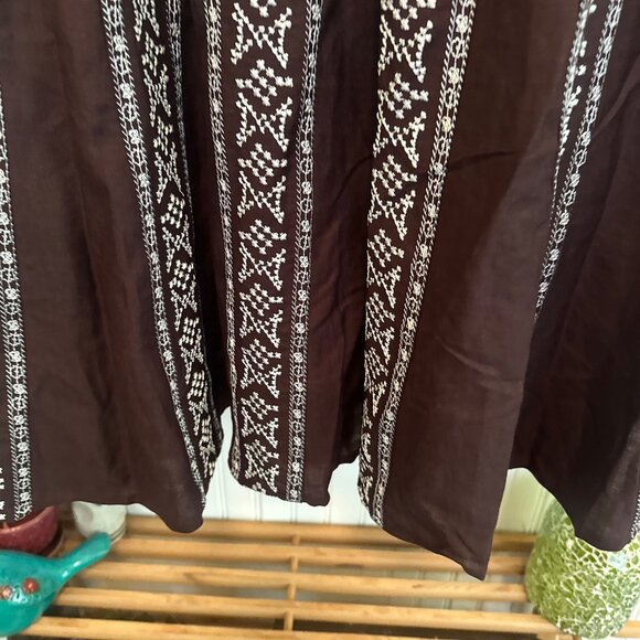 Ashley Stewart Brown & White Embroidered Maxi Skirt Size 2X Linen Blend - Picture 6 of 6